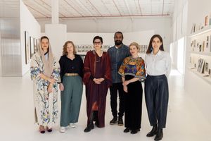 The 2024 Diriyah Contemporary Art Biennale Curatorial team. Left to right: Wejdan Reda, Rose Lejeune, Ute Meta Bauer, Rahul Gudipudi, Anca Rujoiu, Ana Salazar. Photo: Christine Fenzl.